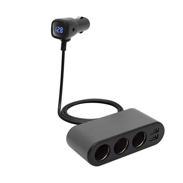 SAL SAU80W autós feszültségelosztó és USB töltő, 3.4A USB töltő, max.80Watt, fém burkolat, Voltmérő, autó-akkumulátor állapotának ellenőrzése, 12/24V járművekhez