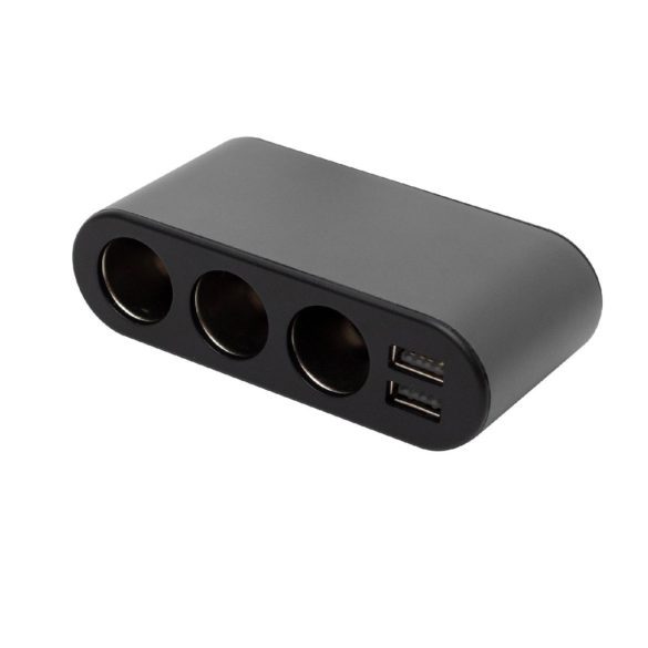 SAL SAU80W autós feszültségelosztó és USB töltő, 3.4A USB töltő, max.80Watt, fém burkolat, Voltmérő, autó-akkumulátor állapotának ellenőrzése, 12/24V járművekhez