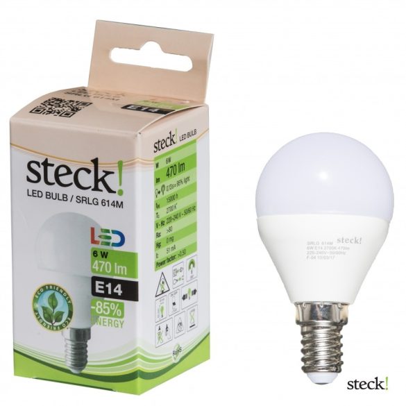 Steck LED fényforrás, izzó  kis gömb 6W, E14 meleg fehér SRLG 614M