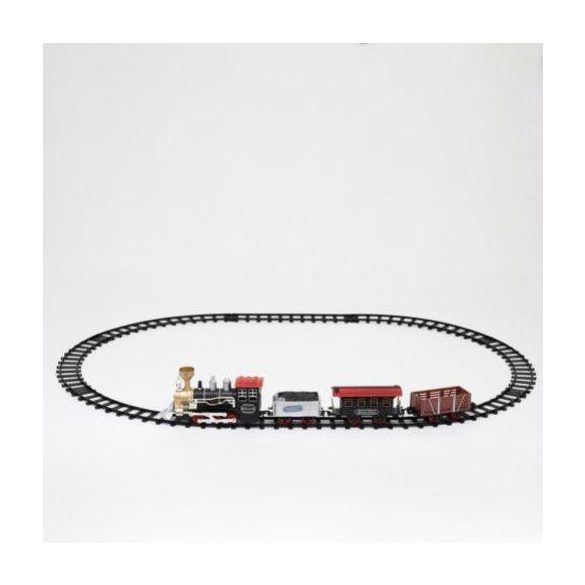 HOME TRN 01 elemes kisvasút, 1 mozdony és 3 vagon, vízgőzt képez, piros LED világítás, hanghatás, 47 cm-es pálya