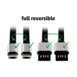 Home USBF 2 töltőkábel, 2 oldalú, fordítható, USB-A dugó, microUSB-B dugó, 2m, 2,1A, adatkábel
