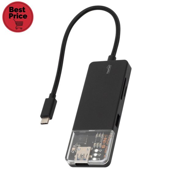 Home USBHUB6 dokkoló állomás, 4K HDMI, egér, billentyűzet, TF/microSD, SD, USB tároló, merevlemez, ~100 W PD, plug & play, LED visszajelzés